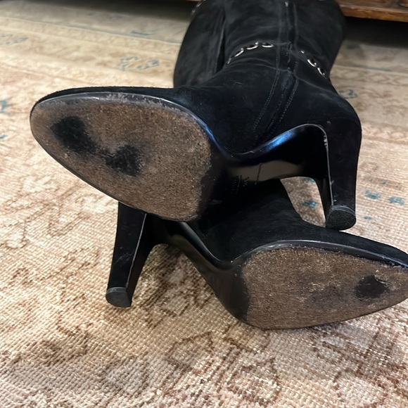 Prada Black Suede Knee High Boots with Brass Rivets - Picture 6 of 13